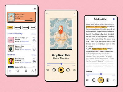 Audio Book 3ddesign applemusic audiobook book bookreader castbox concept figma music musicplayer pink playlist podcast reader spotify telegram ui uidesign uiux ux