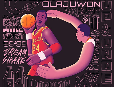 Basketball Alphabet: D is for Dreamshake 36daysoftype basketball basketballart hakeemolajuwon illustration lettering nba nbaart rockets