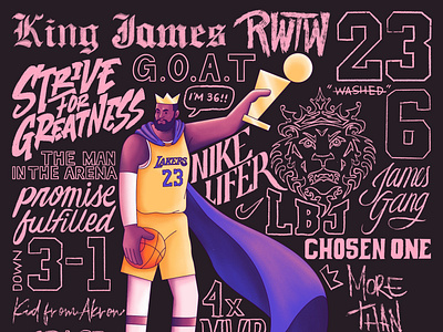 Basketball Alphabet - K is for King James basketball illustration king james lakers lebron james lettering nba sports