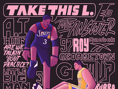 Basketball Alphabet - Take this L ai allen iverson basketball illustration lakers lettering nba sixers sports the answer