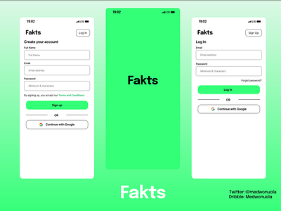 Fakts Login and Sign up app graphic design green login minimal mobile mobile-app product design signup ui
