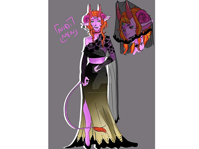 naki black black wedding dress darkdress demon demon girl demoness digital art fashiondesign female girl gold horns naki oc ombre original character purple wedding dress