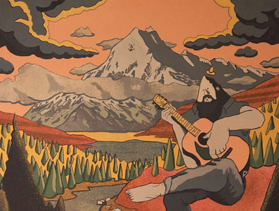 The Mountain gouache illustration