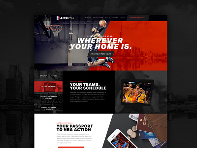 NBA league pass basketball landing page lebron james modern web nba one page panel red ui ux website