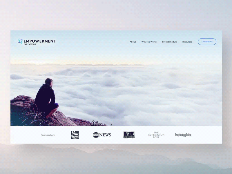 Home Page animation fun branding clouds design empower homepage typography ui ux web