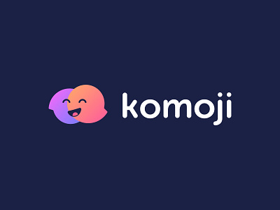 Komoji branding bubble chat emoji gradient illustration logo reactions slack talk typography