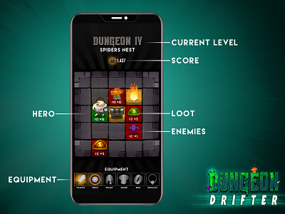 Dungeon Drifter Game UI android app design dungeon game design graphic design ui