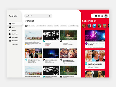 YouTube Home page redesigned adobe photoshop adobe xd adobexd app design daily 100 daily 100 challenge design figma figmadesign homepage interface minimal redesign ui ui ux ui design uiux ux design webdesign youtube