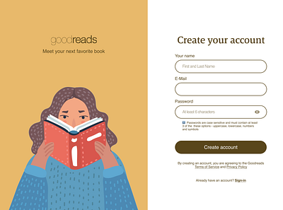 Goodreads Sign-up Page Redesign goodreads sign up sign up page ui