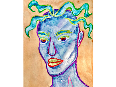"Stylized Medusa" colorful crayola crayon editorial illustration hand drawn hand drawn illustration hand painted illustration illustrator traditional illustration vibrant watercolor watercolor illustration watercolour watercolour illustration