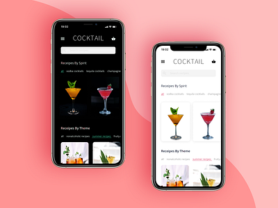 Cocktail app black and white cocktails online shop recipe app recipes ux ui design