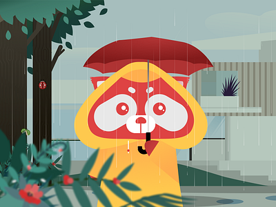 The First Mascot of 20Scoops CNX 20scoops branding character cnx cooper creative design illustration mascot raincoat raindrops red panda redpanda vector wet yellow