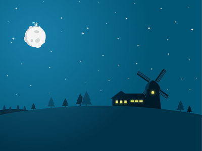 Windmill Nightscape astronaut farm hill illustration illustrator landscape moon night sky stars tree windmill