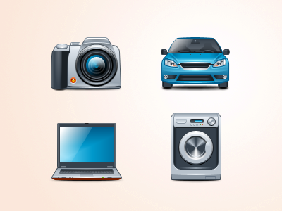 Icons for an electronic online shop auto camera car icon icons laptop notebook washer washing machine