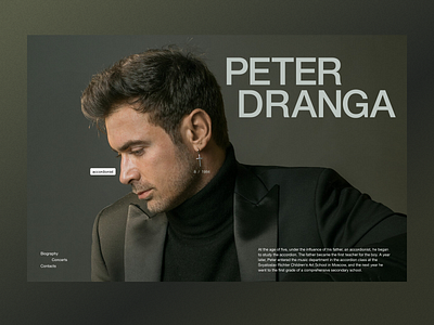 Biography screen about Peter Dranga bio biography graphic design like music poster typography ui vybornov