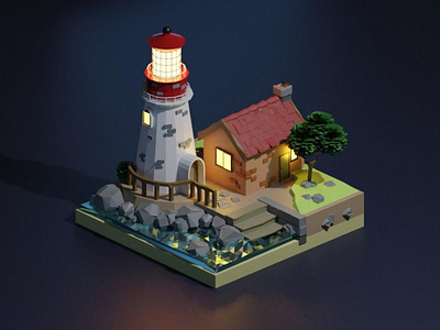 The Lighthouse 3d 3d art 3d artist 3dwork artwork blender blender3dart composition design designs graphicdesign illustration isometric lighthouse lowpoly modeling ocean water