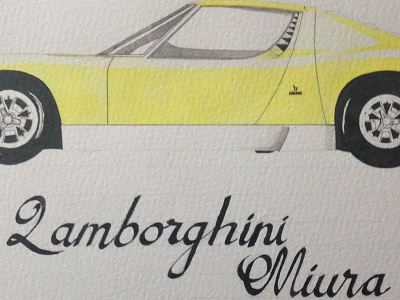 Lamborghini Miura calligraphy illustration ink lamborghini miura watercolour