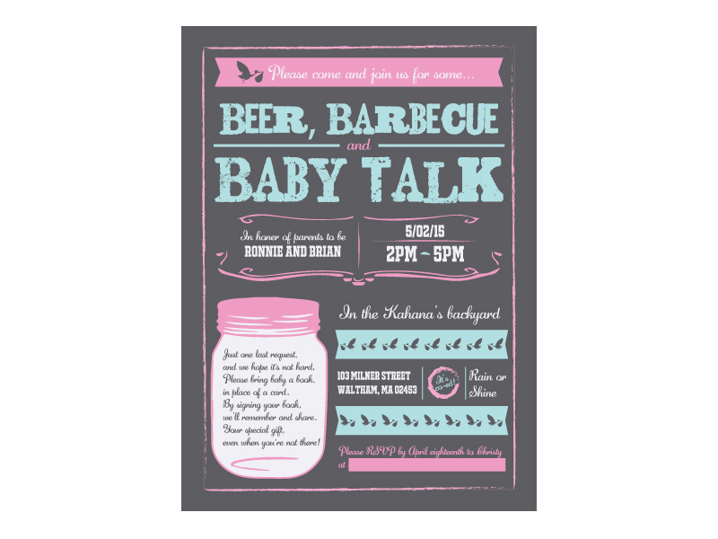 Baby Shower Invite co-ed bbq party stork mason jar card barbecue invitation invite baby shower shower baby