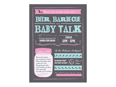 Baby Shower Invite baby baby shower barbecue bbq card co ed invitation invite mason jar party shower stork
