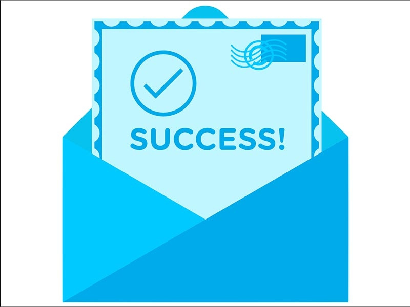 Success message graphic postcard checkmark submit form message graphic letter envelope success