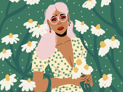 Girl w/ Flowers art design flat illustration illustrator minimal vector