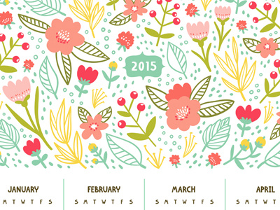 Beautiful Floral Calendar For Year 2015 calendar doodle floral pattern