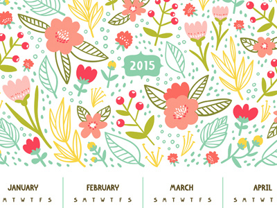 Beautiful Floral Calendar For Year 2015