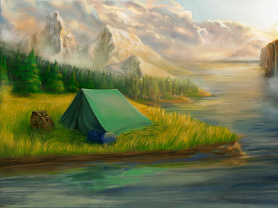 Nature camping illustration 2d 2d art 2d illustration camping cartoon cartoon illustration enviroment environment art environment design environmental design funart illustration nature realism realistic realistic drawing