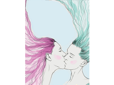 Illustration for Undicizerouno colors digital painting drawing faces flyer girls hair illustration kiss