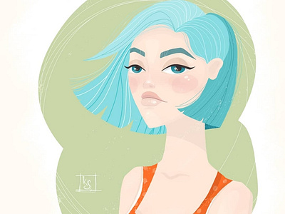 wind art avatar avatar icons avatardesign blue hair design girl human illustration illustrator portrait art portrait illustration print