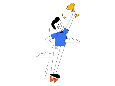 To infinity and beyond accomplished achievement clouds flame flying goal happy illustration man smile trophy