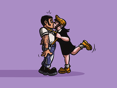 Kiss cartoon character cartoon illustration comic art cute illustration design funny icon illustration kiss kissing love lovers punk skinhead vector