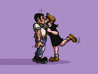 Kiss cartoon character cartoon illustration comic art cute illustration design funny icon illustration kiss kissing love lovers punk skinhead vector