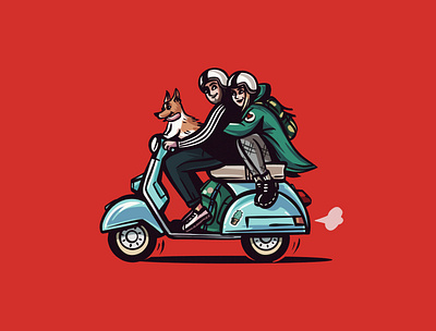 Scooter adventure cartoon character comic art corgi corgi dog cute illustration dog dr martens family illustration lineart personal portrait portraits scooter vespa