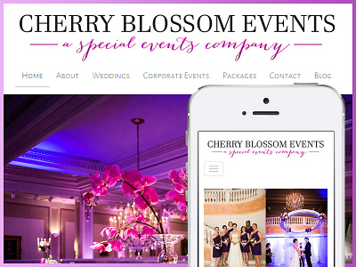 Cherry Blossom Events Website custom htmlcss responsive design web design wedding wordpress development