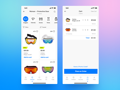 Snowboarding Equipment Rent App app branding cart catalogue design rent snowboard store ui ux