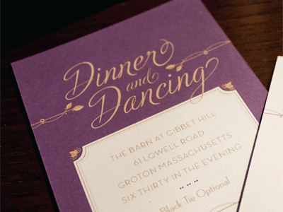 Dinner & Dancing -- Reception Card gold invitation purple reception wedding