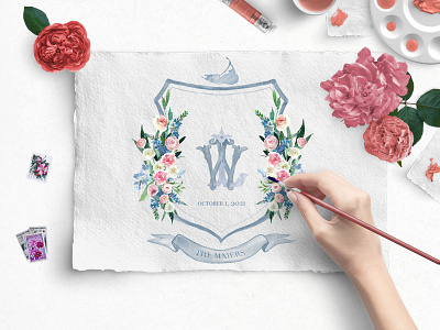 Wedding Crest illustration illustration art watercolor crest wedding crest wedding invitation wedding stationery