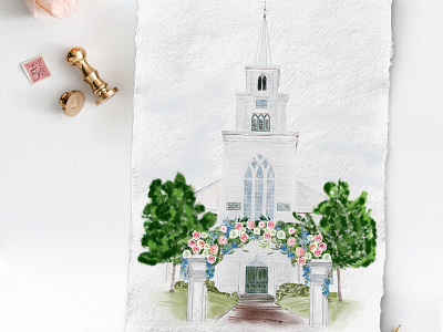 Venue church painting church painting illustration illustration art venue illustration venue painting watercolor crest wedding invitation wedding stationery