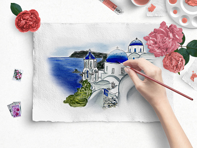 Santorini wedding venue illustration