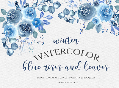 Winter watercolor blue roses clipart and loose flowers set blue watercolor winter roses watercolor loose flower watercolor roses clipart winter flower clipart