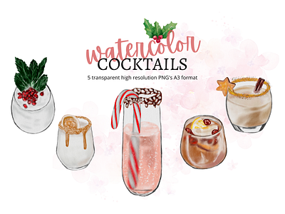 Watercolor spicy christmas cocktails set illustration illustration art signature cocktail