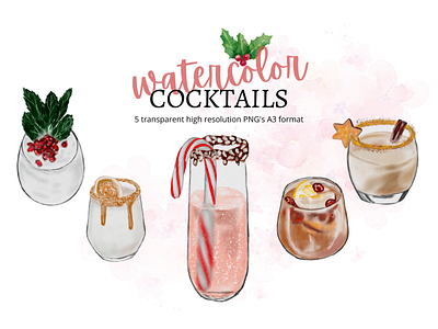 Watercolor spicy christmas cocktails set