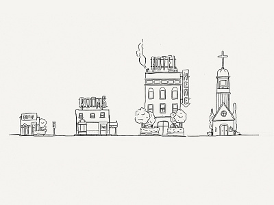 Paper Book: Jackson St. buildings church city hotel illustration ink minimalist paper 53 street