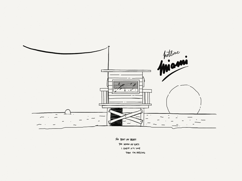 Paper Book: Hotline Miami beach cabin hotline illustration ink lifeguard miami minimalist paper 53 sun sunset