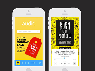 Concept Audio Book App design mobile prototype sketch
