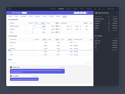 Shipment Invoice Charges app big data blockchain charges dashboard ux design editable editable file editable row invoice invoice design invoicing logistics management app management system saas shipment tabs user experience design ux
