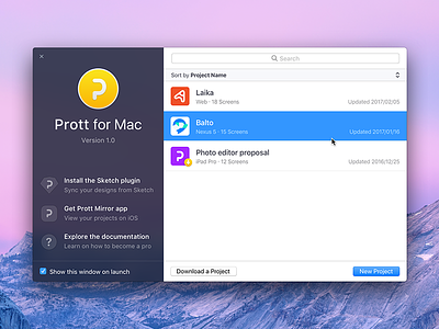 Prott for Mac - Welcome screen app macos prototyping