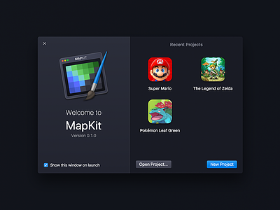 Mapkit - Welcome Screen dark editor games macos mario ui ux