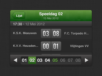 An iPhone score tracker app dark ui iphone mobile green dutch gray score date picker